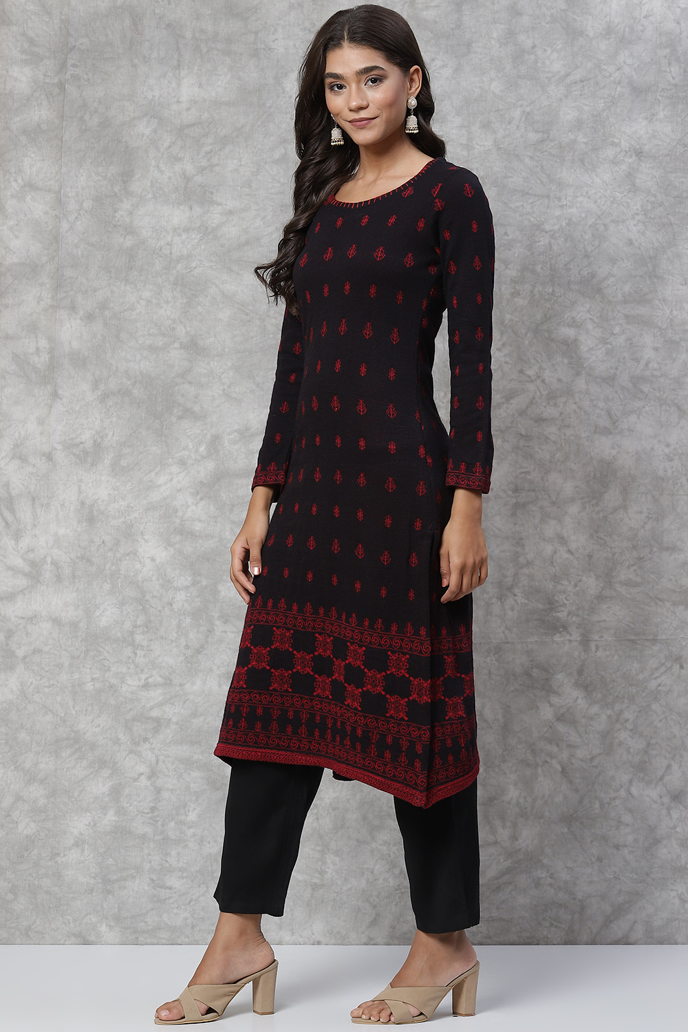 Red Jacquard Straight Kurta image number 0